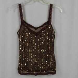 Gadzooks Brown Sequin and Ribbon See Through Tank Top Sz. L